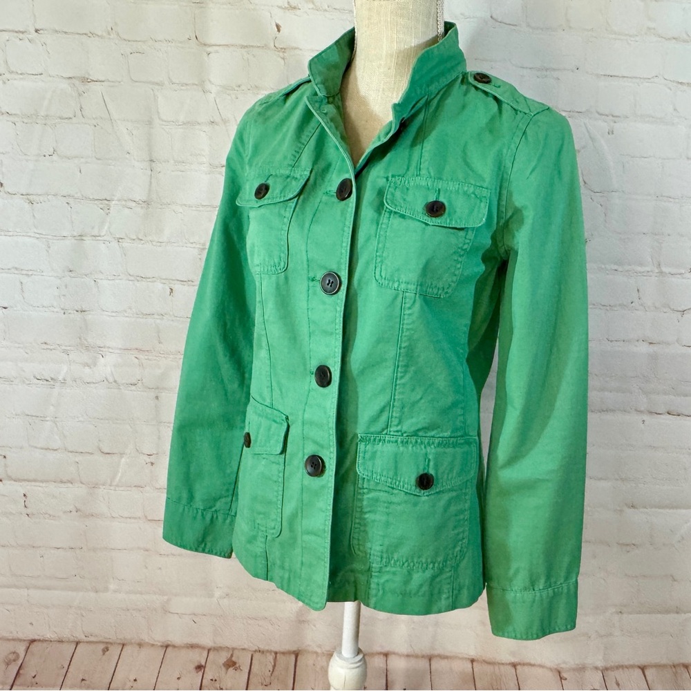 Talbots Utility Jacket Mandarin Collar Green Military Style XS